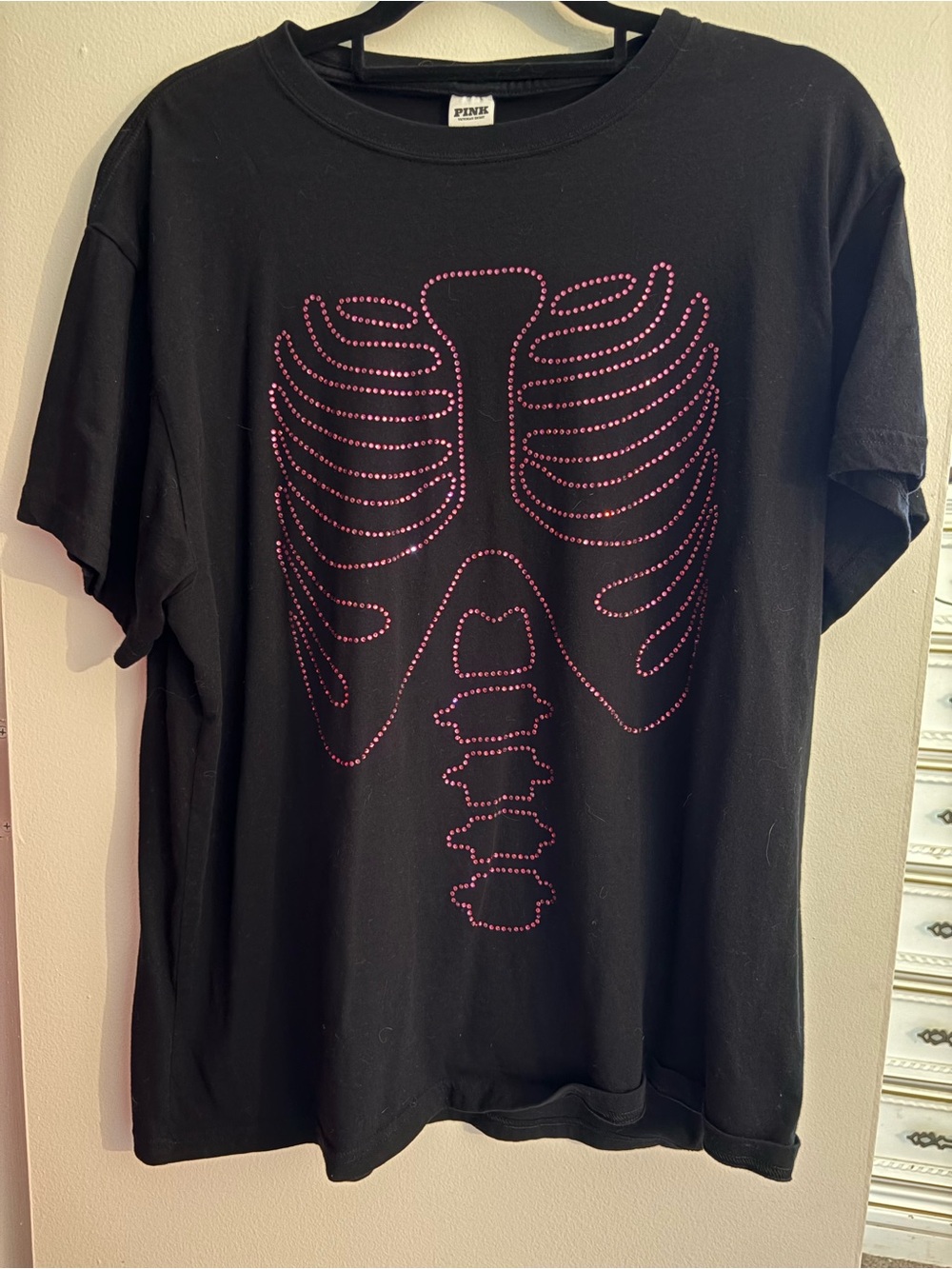 PINK Victoria's Secret Black Tee with Pink Rhinestone Design